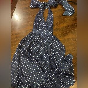 Farah Navy Dress with White Polka Dots